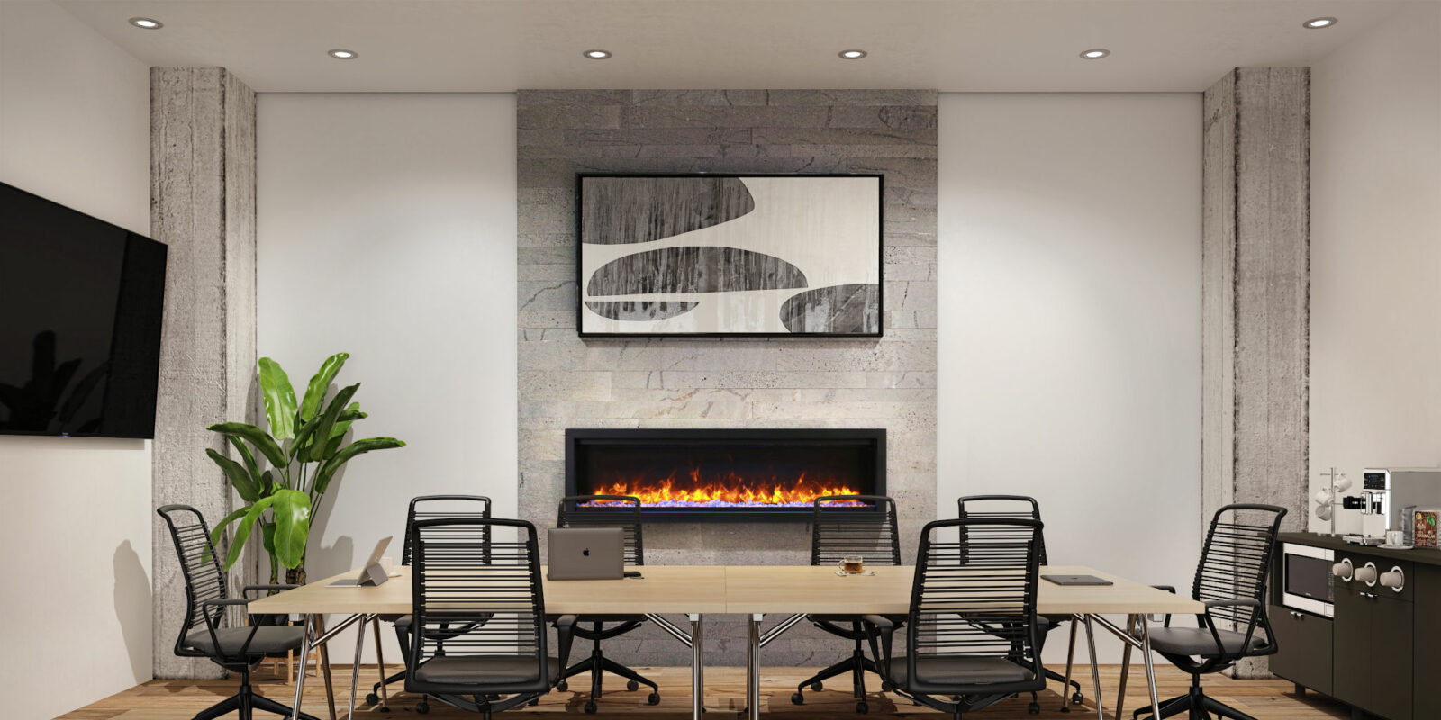 Impressionist® 60 Electric Fireplace in a modern office boardroom.